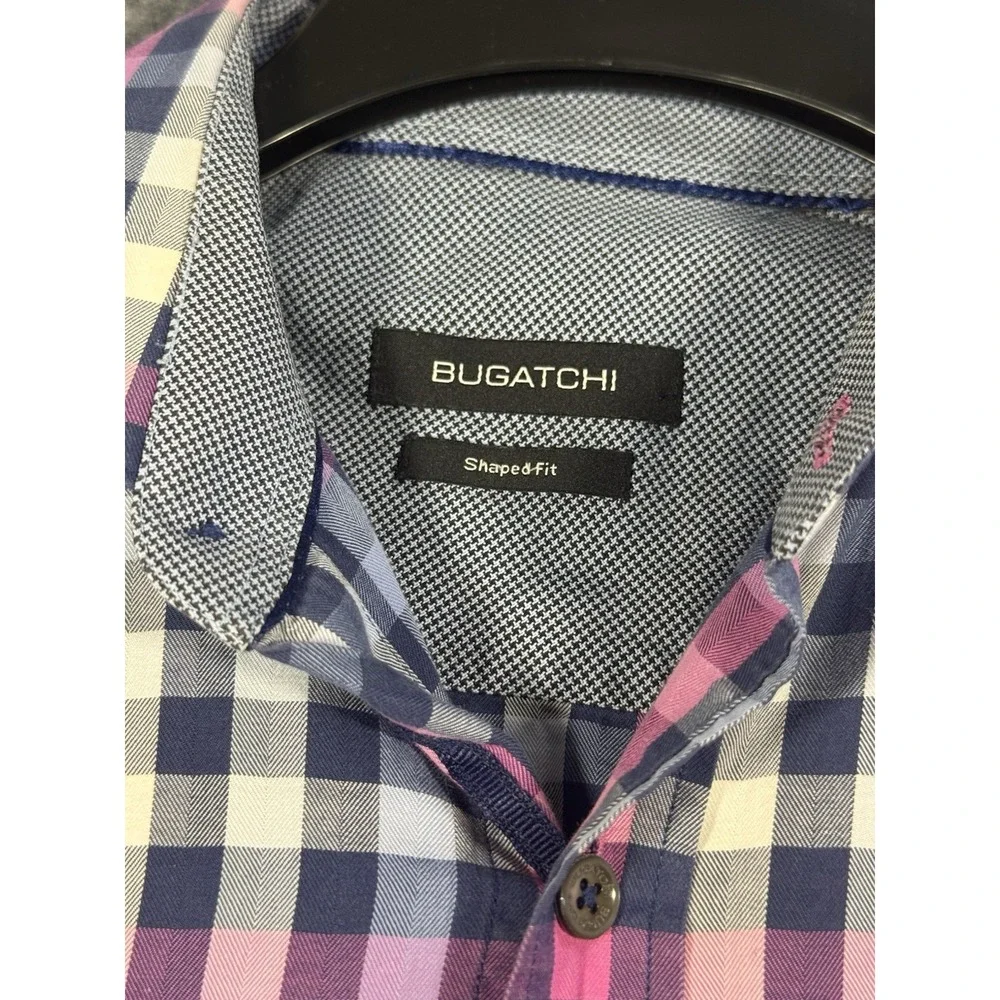 Bugatchi Shaped Fit Plaid‎ Herringbone Long Sleeve Button Down Shirt Small